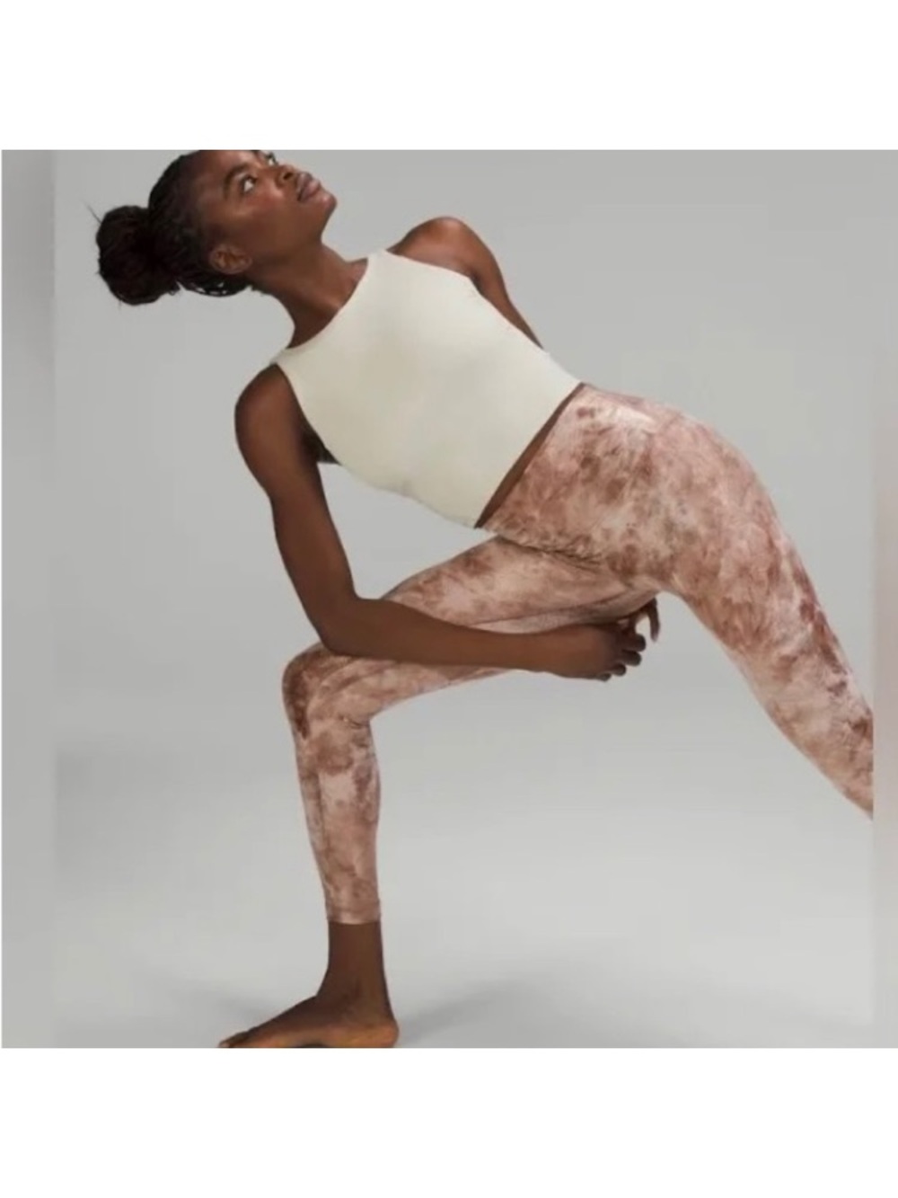 High-Rise Marble Print Yoga Leggings in Taupe